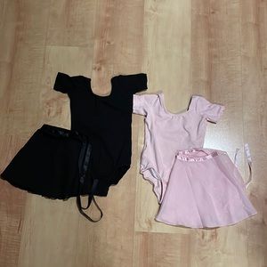 Set of 2 dance leotards with matching skirts. Size 4T.